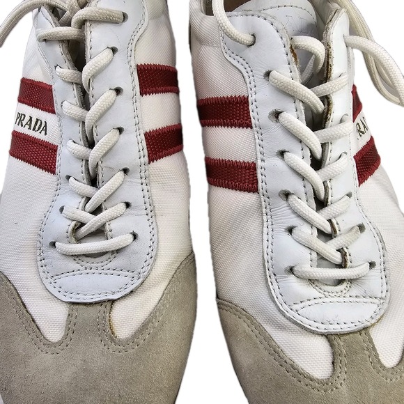 Vintage Prada 3E4115 White Red Low Top‎ Sneakers Size 37.5  Italy Made - Picture 8 of 12